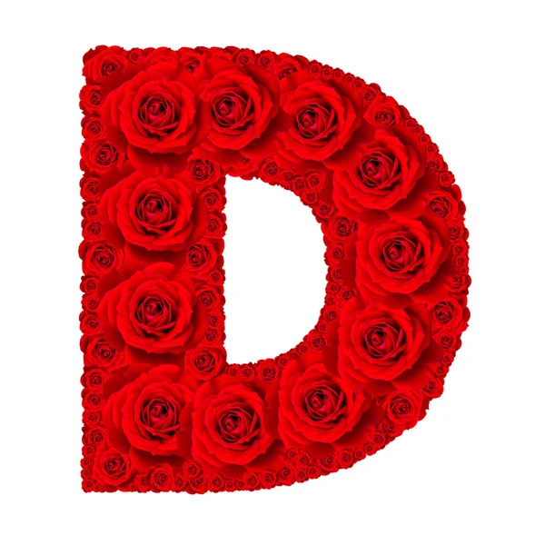 Rose alphabet set - Alphabet capital letter D made from red rose — Stock Photo, Image