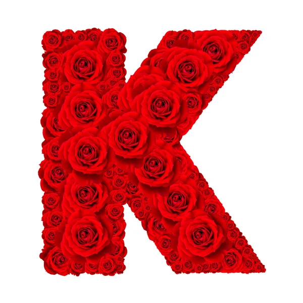 Růže abeceda sada - písmeno abecedy K vyrobený z červené růže — Stock fotografie
