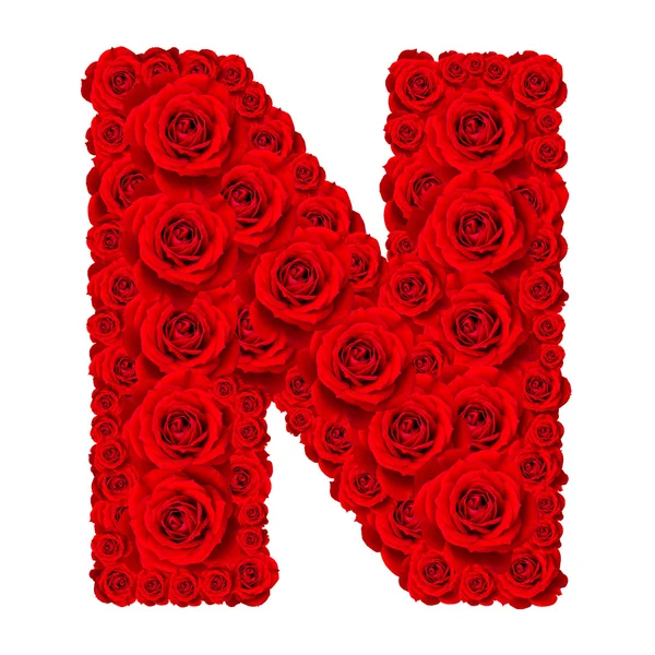 Rose alphabet set - Alphabet capital letter N made from red rose — Stock Photo, Image