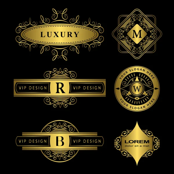 Monogram ontwerpelementen sierlijke sjabloon. Kalligrafisch elegante lijn Art logo ontwerp. Gouden letter embleem B, W, R, M voor Royalty, visitekaartje, Boutique, Hotel, heraldische, sieraden. Vector illustratie — Stockvector