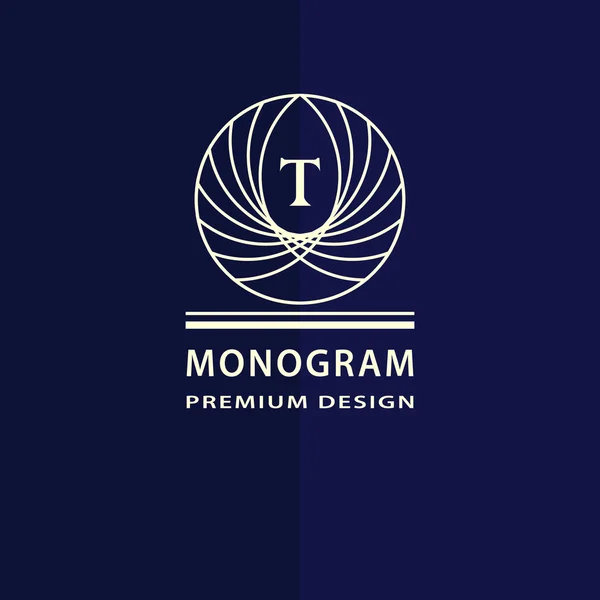 Logotipo do monograma geométrico. Modelo vetorial abstrato em estilo de linha mono na moda. Carta emblema T. Monocromático hipster vintage. Elementos mínimos de design para logotipo, crachá, banner, insígnias, quadro, rótulo . — Vetor de Stock