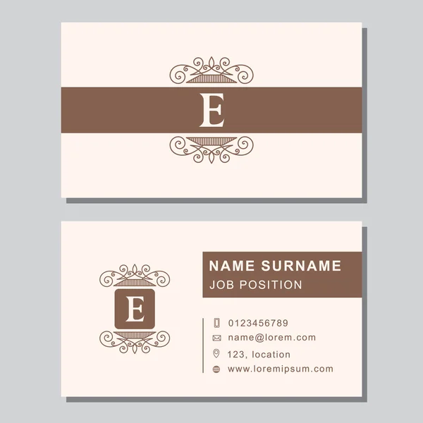 Business card template with abstract monogram design elements. Modern elegant emblem letter E. Creative modern graceful background. Vector illustration — Stock Vector