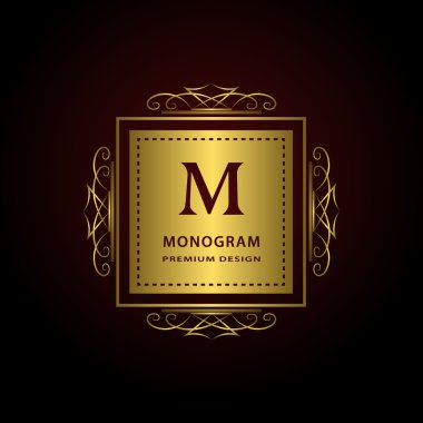 Monogram design elements, graceful template. Calligraphic Elegant line art logo design Letter emblem M identity for Restaurant, Royalty, Boutique, Cafe, Hotel, Heraldic, Jewelry, Fashion, Wine. Vector