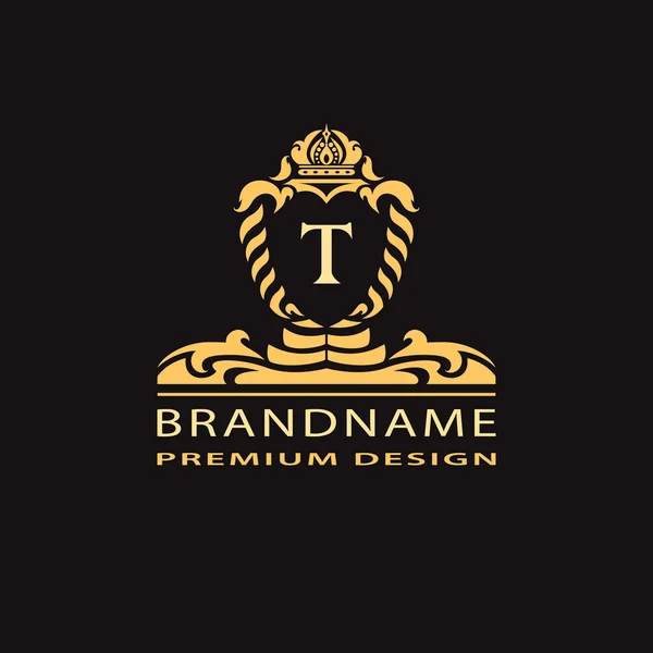 Luxury Vintage logo. Business sign, label, Letter emblem T for badge, crest, Restaurant, Royalty, Boutique brand, Hotel, Heraldic, Jewelery, Fashion, Real estate, Resort, tattoo, Auctions. Vector — стоковий вектор