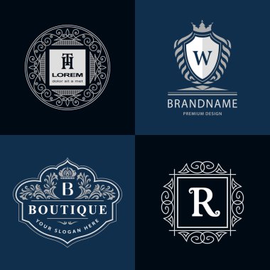 Monogram tasarım elemanları zarif şablonu. Kaligrafi zarif hat Sanat logo tasarımı. Mektup amblemi H, T, B, W, lisanslı, kartvizit, için R Boutique Hotel, Heraldic, takı. Vektör çizim
