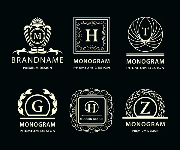 Monogram tasarım elemanları zarif şablonu. Kaligrafi zarif hat Sanat logo tasarımı. Mektup amblemi H, Z, G, M, T için Royalty, kartvizit, butik, otel, Heraldic, takı. Vektör çizim — Stok Vektör