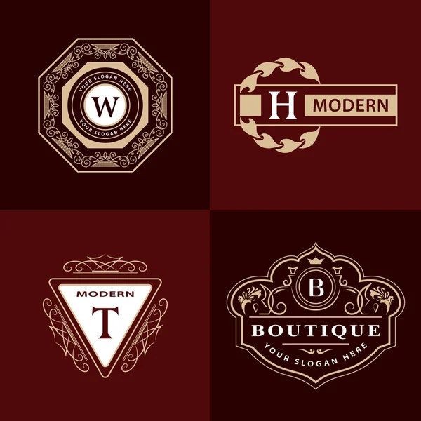 Monogram elemen desain anggun template. Kaligrafi elegan desain logo baris seni. Lambang huruf H, T, B, W for Royalty, kartu nama, Boutique, Hotel, Heraldic, Jewelry. Ilustrasi vektor - Stok Vektor