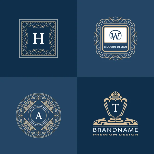 Monogram szablon projektu wdzięku elementów. Projektowanie logo sztuki kaligrafii eleganckiej linii. Litera godło H, W, A, T dla Royalty, wizytówki, butikowy Hotel, Heraldic, biżuteria. Ilustracja wektorowa — Wektor stockowy