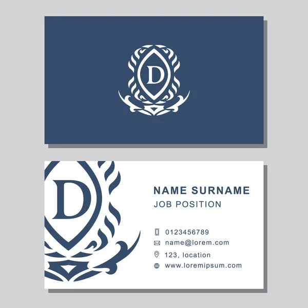 Business card template with abstract monogram design elements. Modern elegant emblem letter D. Creative modern graceful background. Vector illustration — Stock Vector