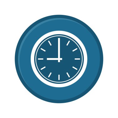 Saat simgesi. Web işareti mavi tasarım, düğme app. vektör çizim düz