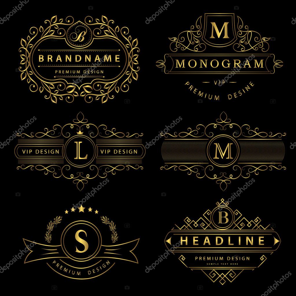 Vector illustration of Monogram design elements, graceful template. Calligraphic elegant line art logo design. Gold Letter emblem sign B, M, L, S for Royalty, business card, Boutique, Hotel, Restaurant, Cafe