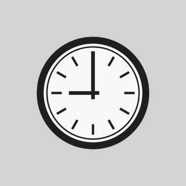 Saat simgesi. Web işareti düz siyah ve beyaz tasarım, uygulama vektör çizim düğmesini