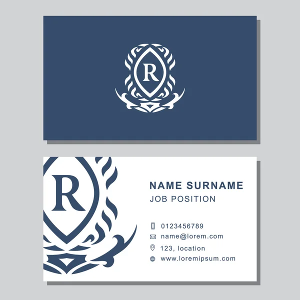 Business card template with abstract monogram design elements. Modern elegant emblem letter R. Creative modern graceful background. Vector illustration — Stock Vector