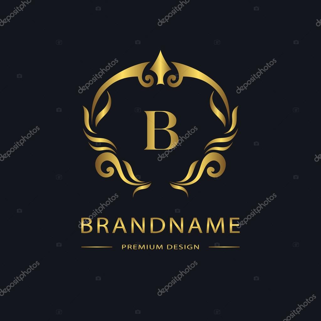 Vector illustration of Luxury Vintage logo. Business sign, label. Gold Letter emblem B for badge, crest, Restaurant, Royalty, Boutique brand, Hotel, Heraldic, Jewelery, Fashion, Real estate, Resort, tattoo, Auctions