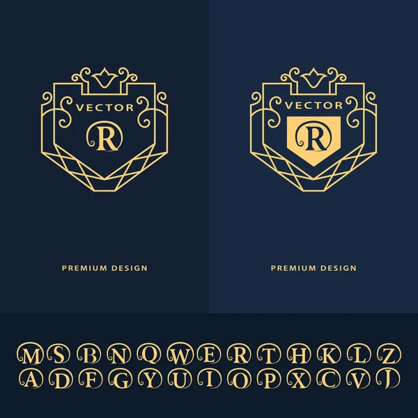 Çizgi grafik monogramı. Soyut logo, alfabe. Trendy mono Line stilinde vektör şablonu. Mektup amblemi R. Şirket logosu, Restoran, Royalty, Boutique, Cafe, Otel için Minimal Tasarım elemanları
