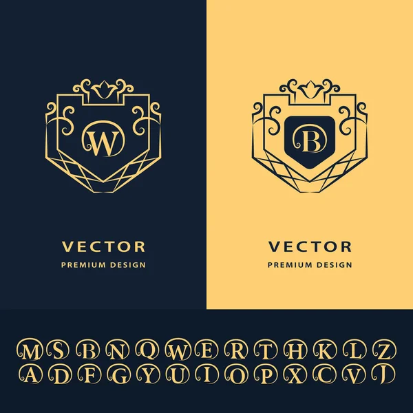 Çizgi grafik monogramı. Modern yaratıcı kartlar. Soyut logo, alfabe. Vektör şablonu. Mektup amblemi W, B. Şirket logosu, Restoran, Royalty, Boutique, Cafe, Otel için Minimal Tasarım elemanları