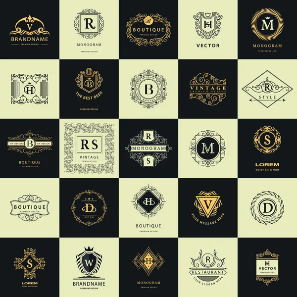 Vintage logo ontwerp sjablonen Set. Elementen collectie logo's, pictogrammen symbolen, Retro Labels, Badges, silhouetten. Abstracte logo, brief emblemen. Premie-incasso. Vectorillustratie — Stockvector