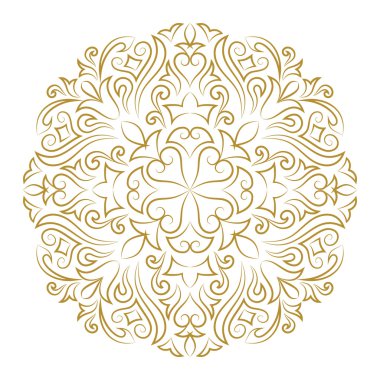 Tasarım şablonu için çizgi sanat süsü. Doğu tarzı vintage eleman. Mandala. Düğün davetiyeleri, tebrik kartları, sertifika için geleneksel daire deseni anahat. Vektör altın dekor.