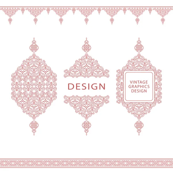 Set of line art frames and borders for design template. Element in Eastern style. Outline floral frames. Mono line decor for invitations, greeting cards, certificate. Vector illustration — Stock Vector