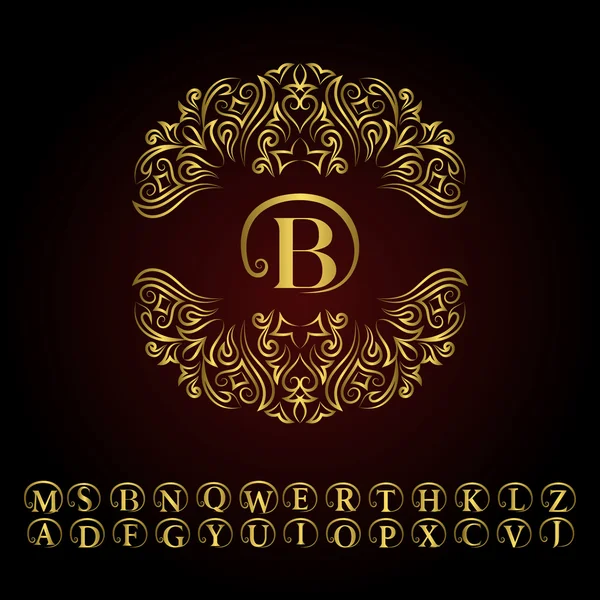 Zlatý monogram. Abstraktní logo, abeceda. Šablona vektoru v módním mono stylu čar. Písmenový znak B. dekorace pro firemní logo, restaurace, licencované, Boutique, Cafe, Hotel, kosmetika — Stockový vektor