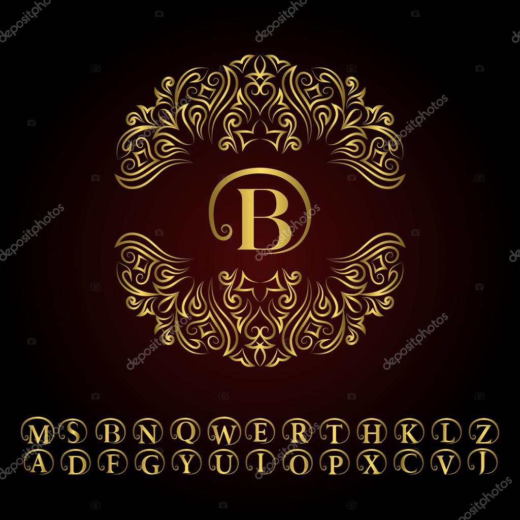 Vector illustration of Vintage gold monogram. Abstract logo, alphabet . Vector template in trendy mono Line style. Letter emblem B. Design decor for company logo, Restaurant, Royalty, Boutique, Cafe, Hotel, cosmetics