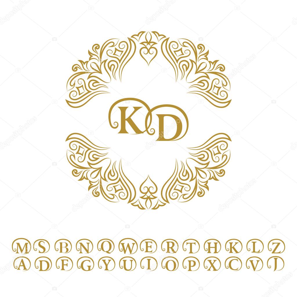 Letter D Golden Flower Monogram Logo Template. Vector Illustration