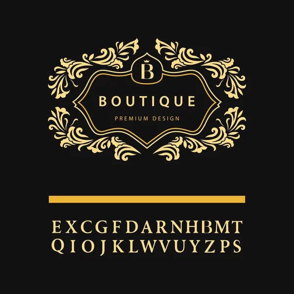 Monogram elementów projektu, szablon wdzięku. Projekt logo sztuka eleganckiej linii. Biznes znak godło list B dla restauracji, Royalty, Boutique, Cafe, Hotel, Heraldic, biżuteria, moda. Ilustracja wektorowa — Wektor stockowy