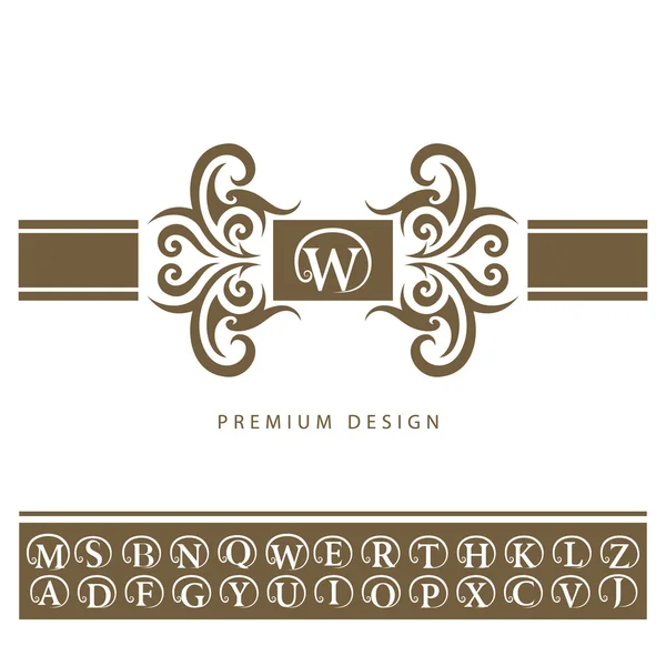 Vintage sieraad Vector wenskaartsjabloon. Retro luxe uitnodiging, Koninklijke certificaat. Bloeit frame. Embleem letter W. Vector achtergrond — Stockvector