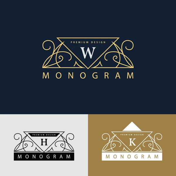 Monogram design elements, graceful template. Elegant line art logo design. Beautiful frame. Emblem letter W. H, R for Restaurant, Web design, Boutique, Hotel, Heraldic, Jewelry. Vector illustration — Stock Vector