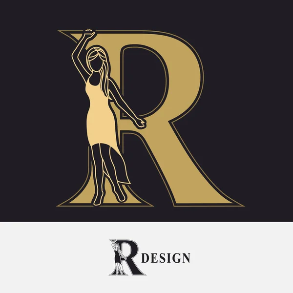 Letra Mayúscula Con Pretty Girl Monograma Dibujado Para Diseño Logo — Vector de stock