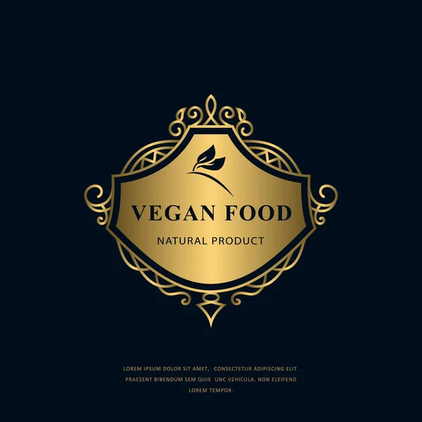 Monograma Vintage Vegan Food Estilo Clássico Logotipo Ouro Vegetariano Gracioso —  Vetores de Stock