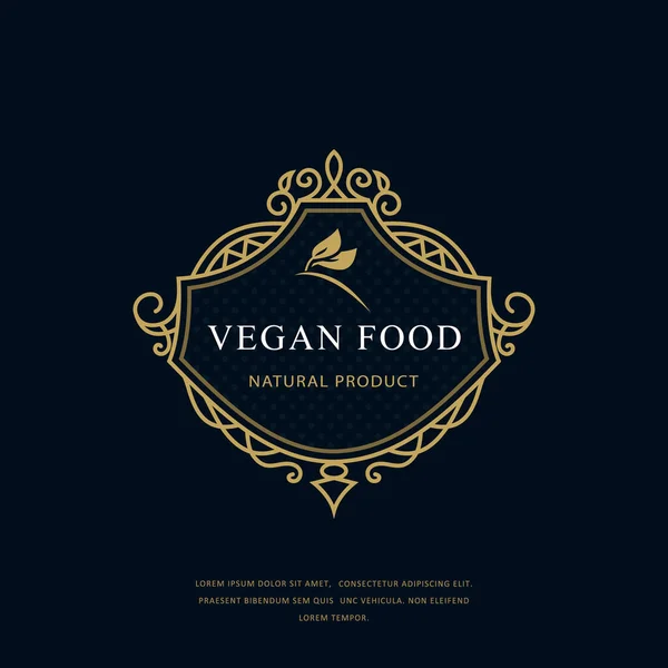 Monograma Vintage Vegan Food Estilo Clássico Filigrana Logotipo Vegetariano Gracioso —  Vetores de Stock