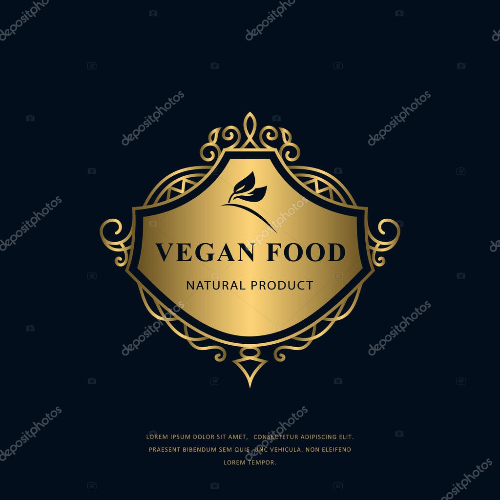 Vintage Monogram Vegan Food Classic Style Graceful Vegetarian Gold Logo On Floral Background Calligraphic Emblem For Restaurant Book Design Brand Name Boutique Cafe Vector Illustration Premium Vector In Adobe Illustrator Ai
