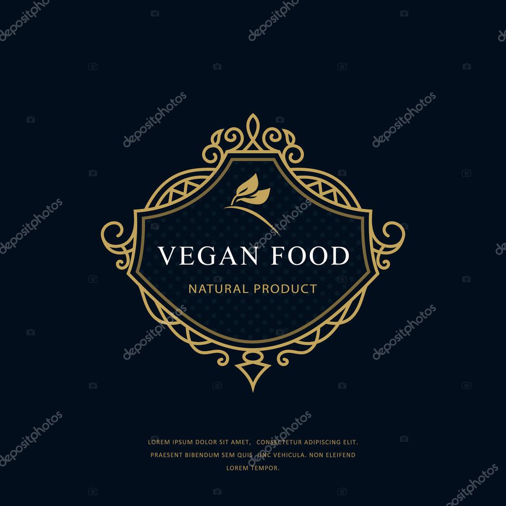 Vintage Monogram Vegan Food Classic Filigree Style Graceful Vegetarian Logo On Floral Background Calligraphic Emblem For Restaurant Book Design Brand Name Boutique Cafe Vector Illustration Premium Vector In Adobe Illustrator Ai
