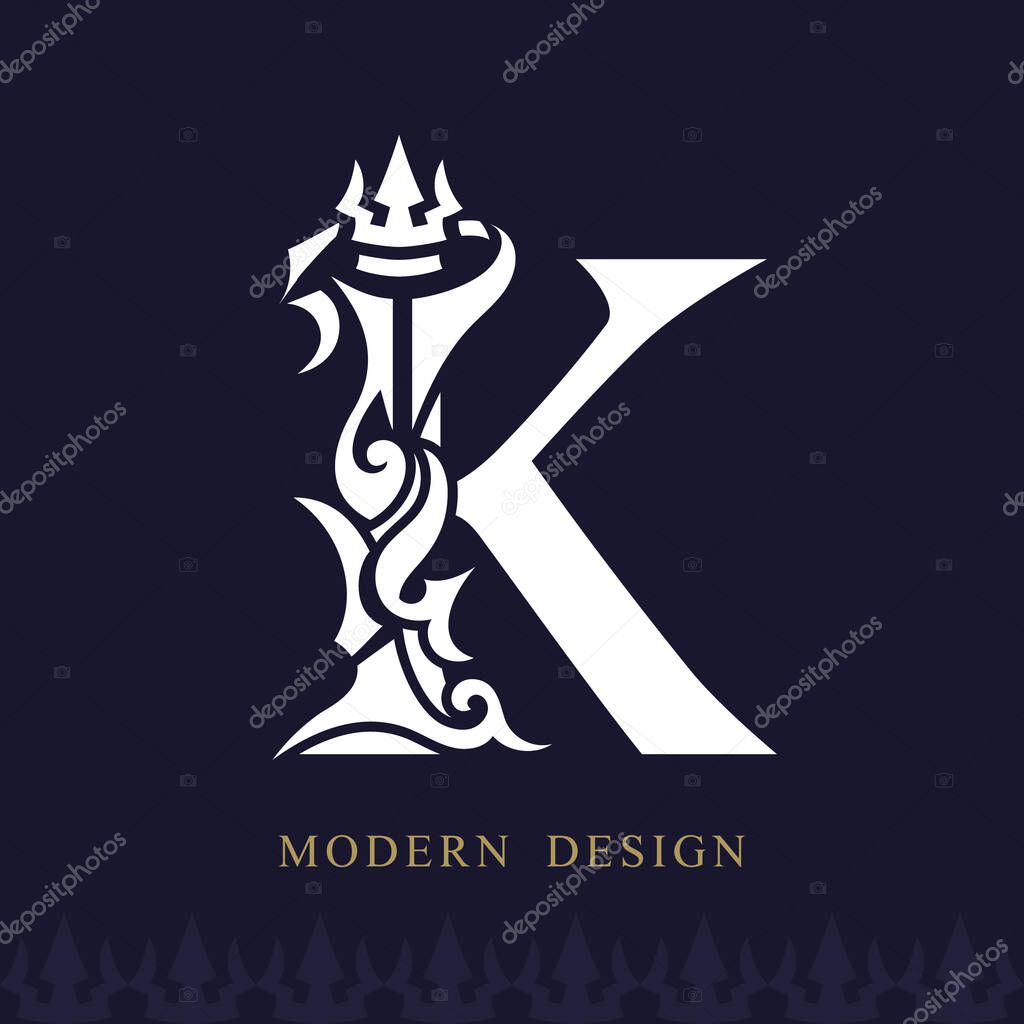 Elegant Capital letter K Graceful Royal Style. Creative Calligraphic Beautiful Logo. Vintage Drawn Emblem for Book Design, Brand Name, Business Card, Restaurant, Boutique, Hotel. Vector illustration
