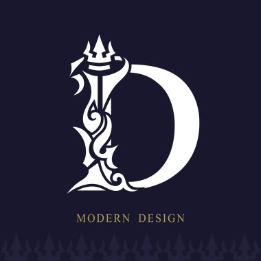 Zarif Büyük harf D. Zarif Kraliyet Stili. Yaratıcı Kaligrafik Güzel Logo. Kitap Tasarımı, Marka Adı, İş Kartı, Restoran, Butik, Otel için Klasik Tasarım Amblemi. Vektör illüstrasyonu