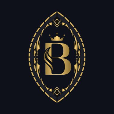 Zarif Büyük harf B ile klasik süs. Kraliyet amblemi çok şık. Altın logo. Kitap Tasarımı, Marka Adı, İş Kartı, Restoran, Butik, Otel için Lüks Monogram çiz. Vektör illüstrasyonu