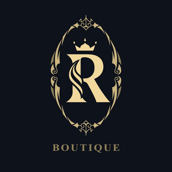 具有优雅大写字母R Stylish Royal Emblem的古董饰物 创意标志 采购产品为书籍设计 品牌名称 精品店 矢量说明 — 图库矢量图片
