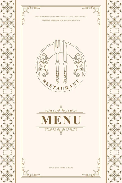 Luxo Restaurante Menu Logo Template Contorno Talheres Elegant Drawn Emblem — Vetor de Stock