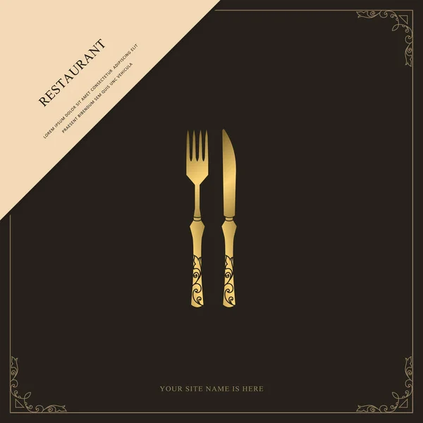 Luxus Restaurant Menü Logo Vorlage Goldenes Besteck Vorhanden Elegante Gezogene — Stockvektor