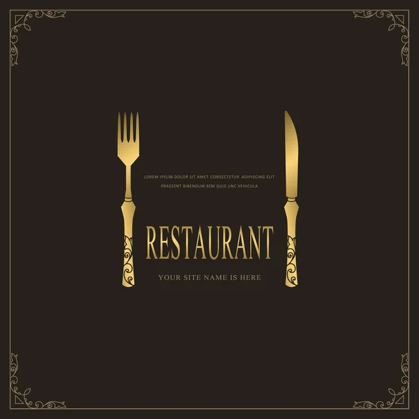 Plantilla Logotipo Menú Restaurante Lujo Cubertería Dorada Elegante Tenedor Cuchillo — Vector de stock