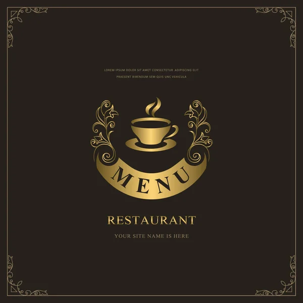 Luxury Restaurant Menu Logo Template Golden Cup Drink Hot Coffee — Stock Vector