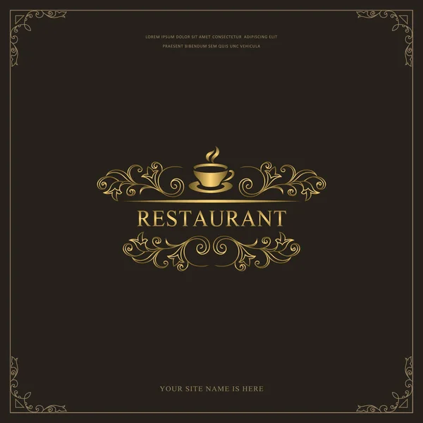 Luxus Restaurant Menü Logo Vorlage Goldener Trinkbecher Vorhanden Heißer Kaffee — Stockvektor