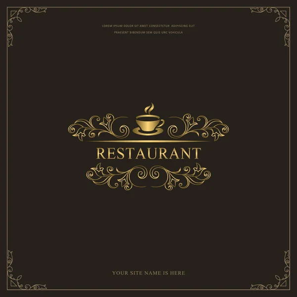 Luxo Restaurante Menu Logo Template Taça Ouro Bebida Café Quente — Vetor de Stock