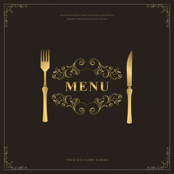 Luxo Restaurante Menu Logo Template Talheres Dourados Garfo Faca Desenhados Ilustração De Stock