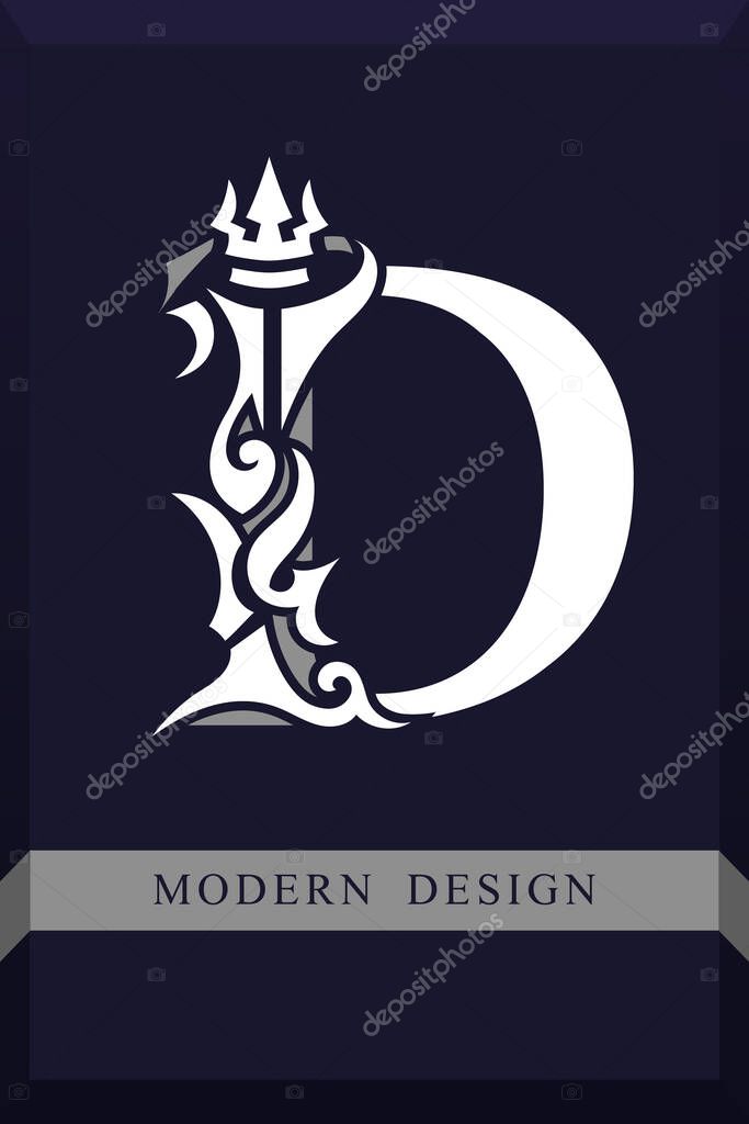Elegant Capital letter D. Graceful Royal Style. Creative Calligraphic Beautiful Logo. Vintage Drawn Emblem for Book Design, Brand Name, Business Card, Restaurant, Boutique, Hotel. Vector illustration