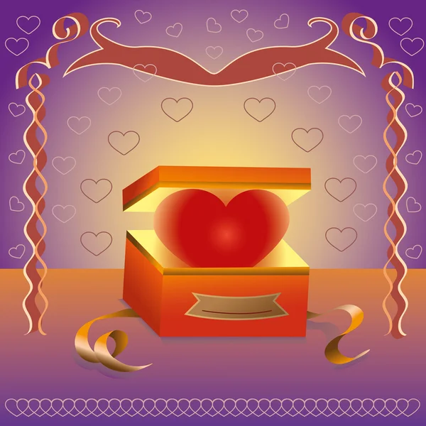 Herz in einer Schachtel als Geschenk — Stockvektor
