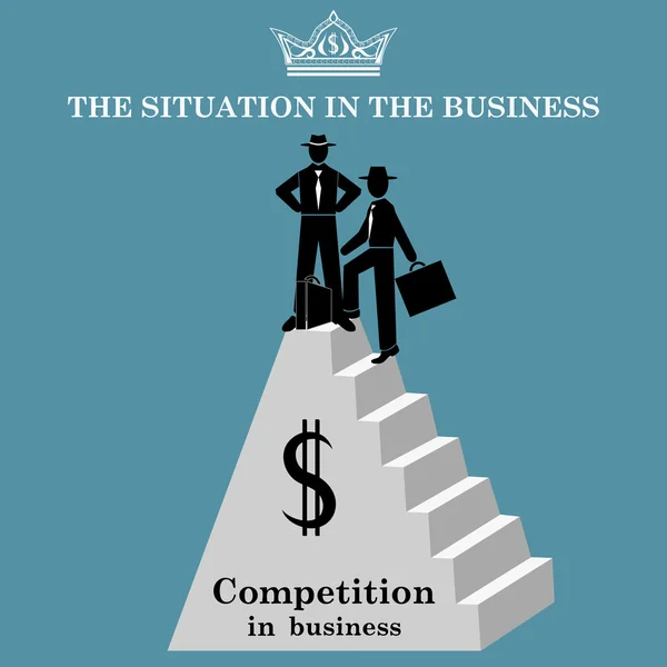Zwei Geschäftsleute stehen auf der Pyramide. Wettbewerb in der Wirtschaft — Stockvektor