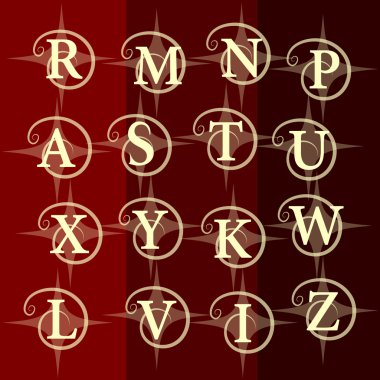 Monogram tasarım öğeleri, zarif şablonu. Zarif hat Sanat logo tasarımı. Harf R, M, N, P, A, S, T, U, X, Y, K, W, M, V, ben, Z. amblemi. Vektör çizim