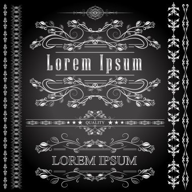 Vintage kaligrafi tasarım öğesi - vektör kümesi. Vektör çizim